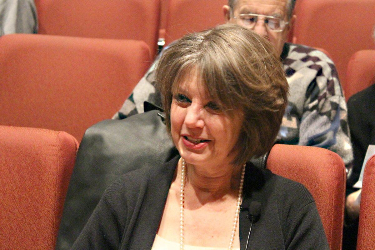 Dr. Paula Fredriksen, a professor at Boston University, talks to students before the lecture in Cox Auditorium on Feb. 19.
