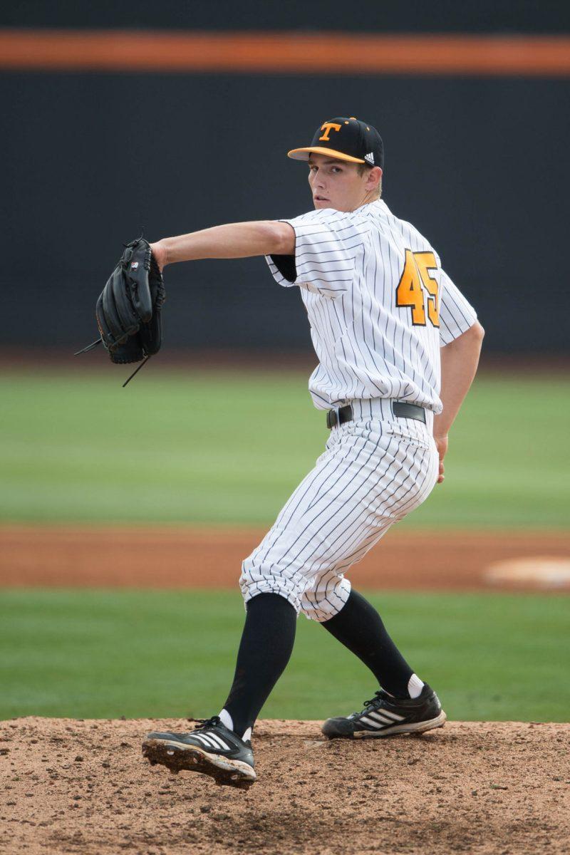 Sophomore pitcher Eric Martin prepares for a pitch against Arizona State on Feb. 24.