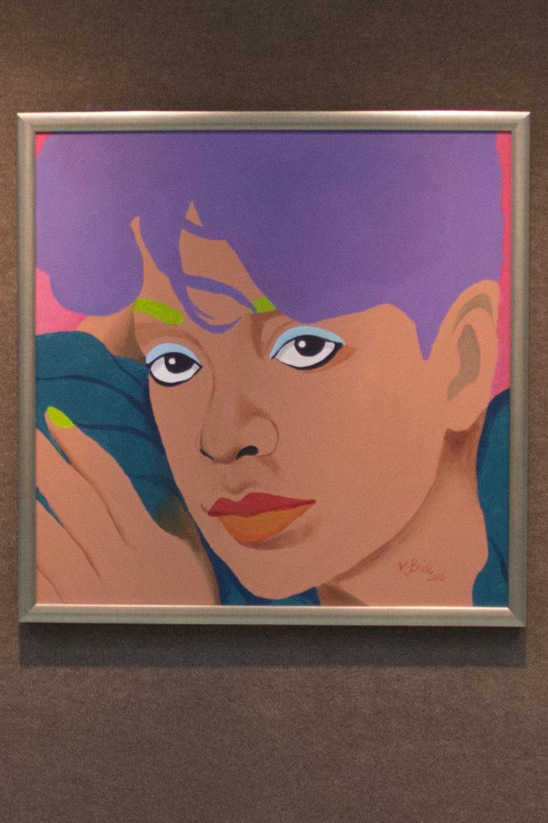 A painting of MIchael McBride hangs in the UC Concourse Gallery during the month of Feburary. The March exhibit is sponsored by the Women's Coordinating Council and VAC to celebrate Women's HERstory month.