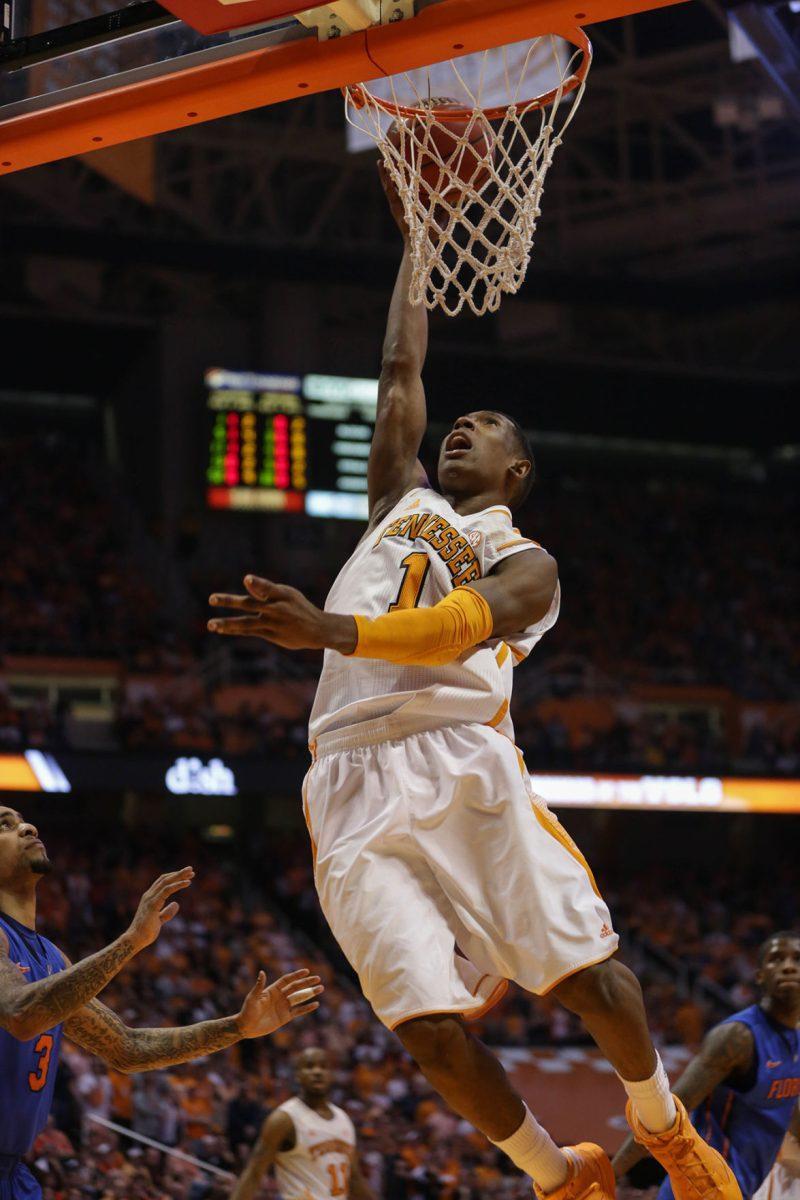 Sophomore guard Josh Richardson dunks the ball against Florida in Thompson-Boling Arena on February 26.