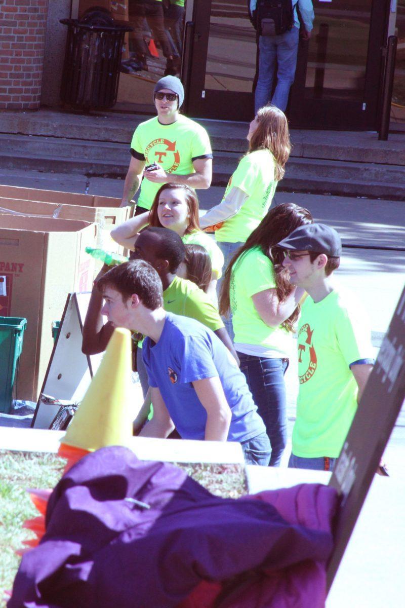 Students participate in the 'Recyclympics' on Tuesday.