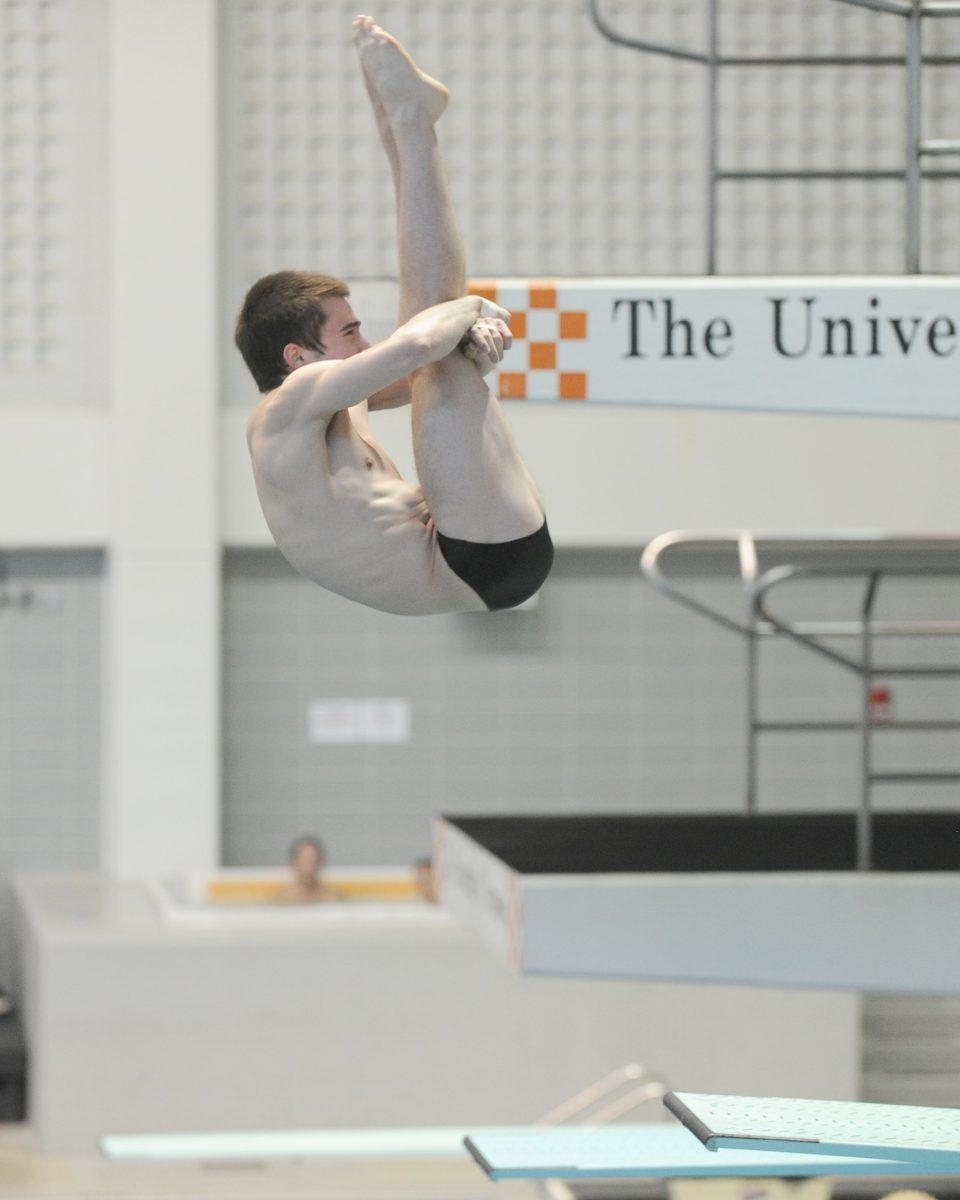 Brent Sterling flips during the NCAA Zone B Men's 3m Prelims on March 12.