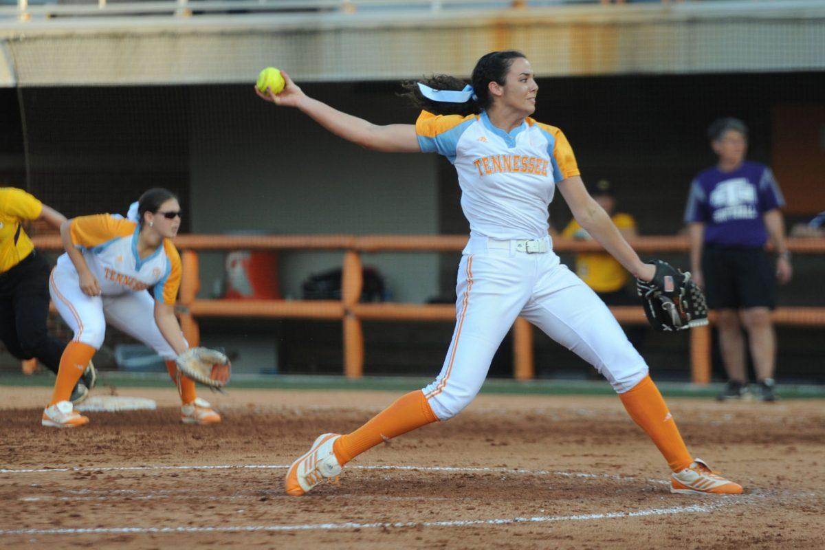 Senior Ivy Renfroe prepares to throw a pitch against the Tennessee Tech Eagles on April 10.