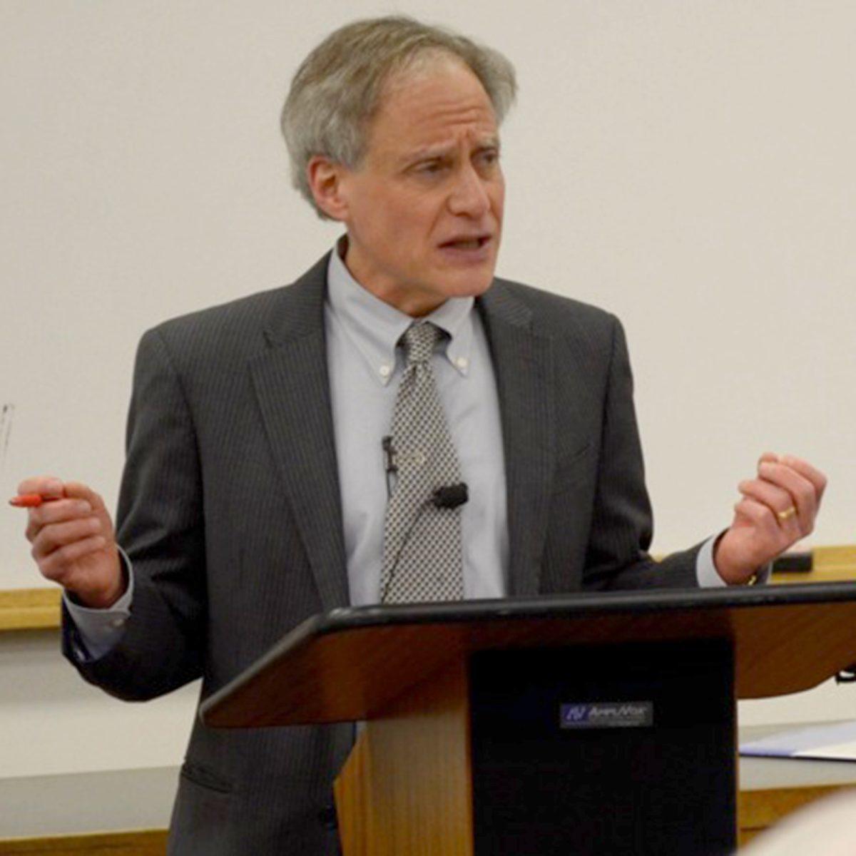 Jeffrey Kluger, senior editor of Time magazine, speaks to students about his experience with science journalism in the McClung Museum Auditorium on April 2