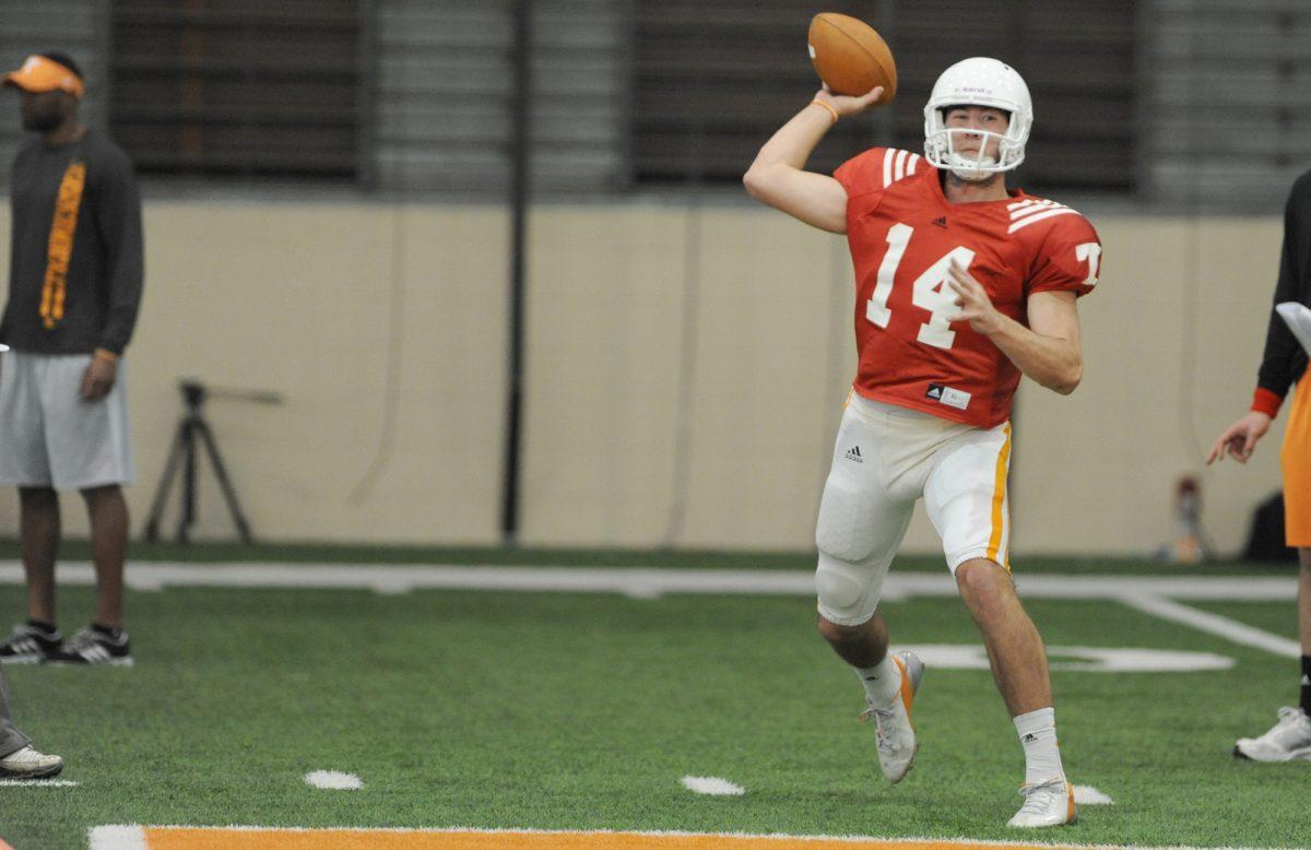 Quarterback Justin Worley during spring practice on March 19.