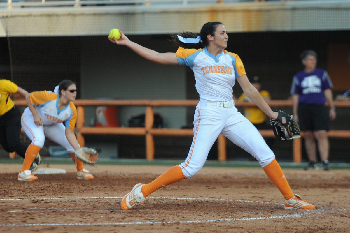 Senior Ivy Renfroe prepares to throw a pitch against the Tennessee Tech Eagles on April 10.
