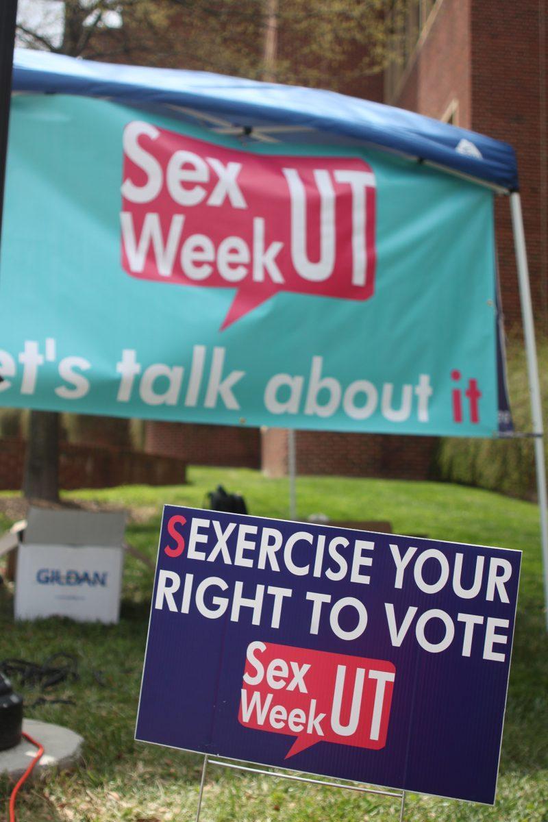 A sign promotes UT's 'Sex Week' on the Pedestrian Walkway on April 8. To raise awareness on Sexual Assault Awareness Month, 'Sex Week UT' will be having 'How Can UTK Stop Sexual Assault' at 12:20 p.m. on April 10 at the Black Cultural Center.