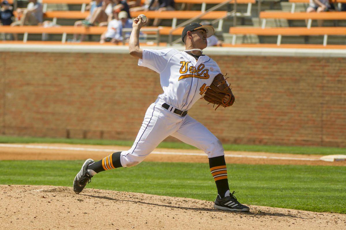 Freshman Trevor Bettencourt pitches against the University of South Carolina Gamecocks on April 6
