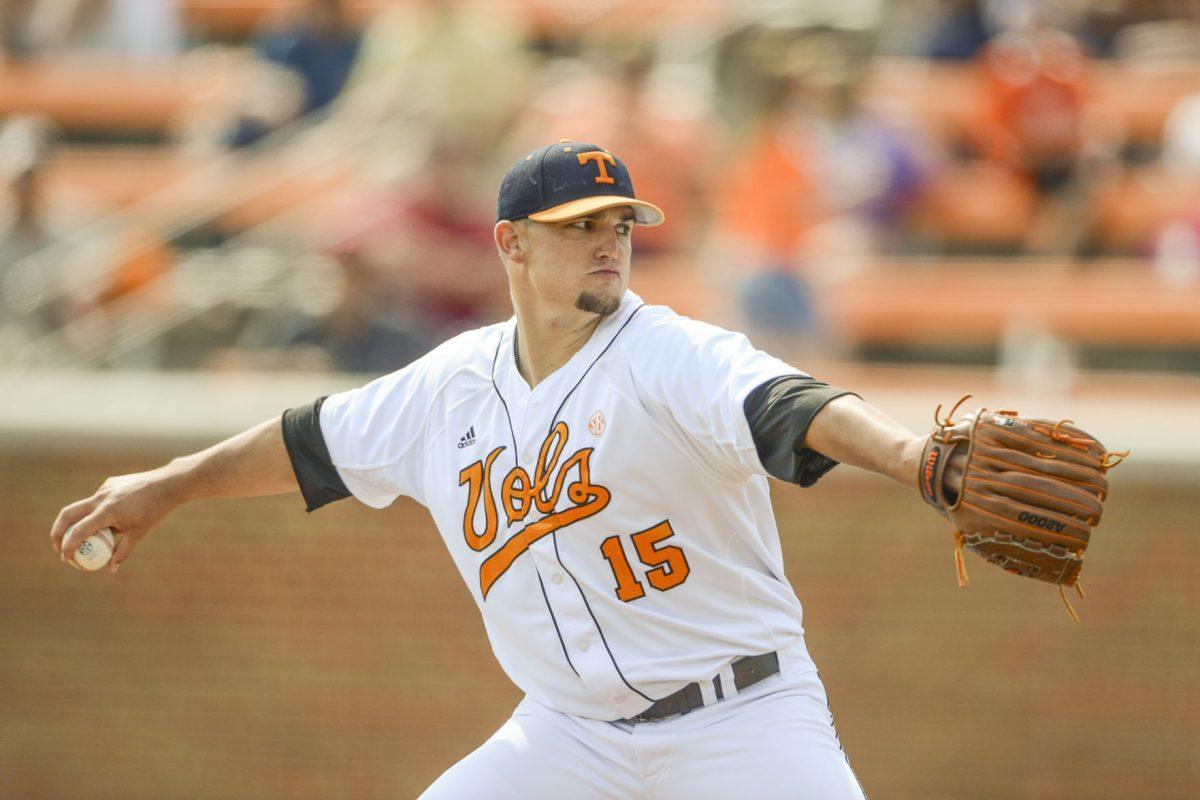 The Daily Beacon Zach Godley throws a pitch during Sunday's match-up vs. Oles Miss.