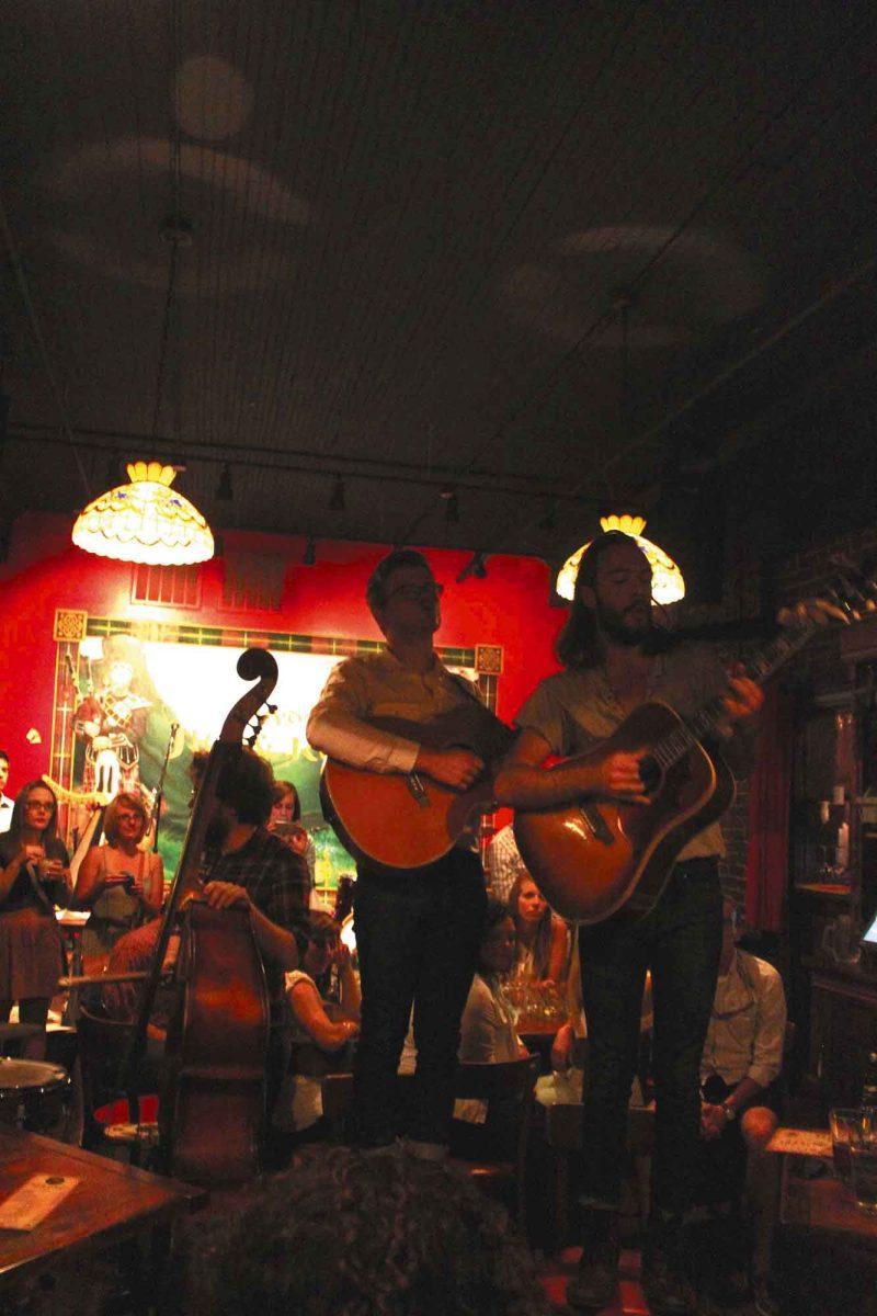 The band leapt onto a few chairs to round out their set in the round.
