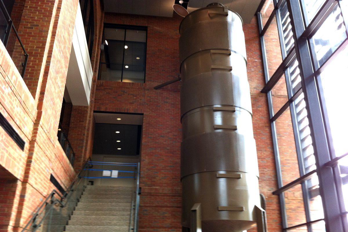 The John Tickle building houses a two-story water tank and cement pit for erosion testing. The tank will recycle water utilized in any experiment.