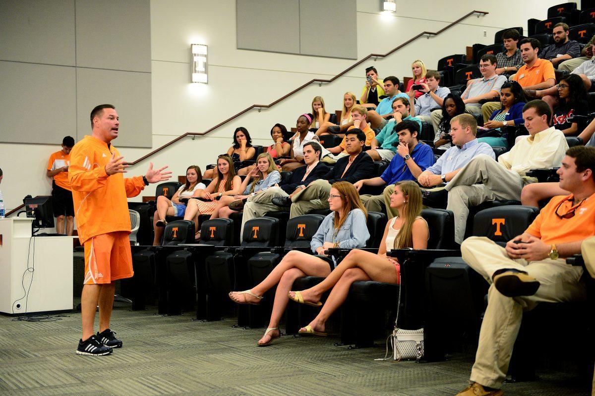 Tennessee head coach Butch Jones hosted a meeting with student body leaders at UT on Sept. 3. Jones commended the leaders, and their student cohorts, for their strong showing against Austin Peay and encouraged the students to continue displaying support.