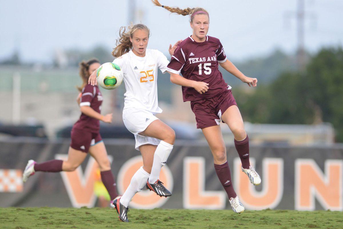 Senior midfielder Caroline Brown chases after a cross in the Lady Vols match against Texas A&amp;M at Regal Soccer Stadium on Sept. 20. The Lady Vols won 1-0 over the Aggies.