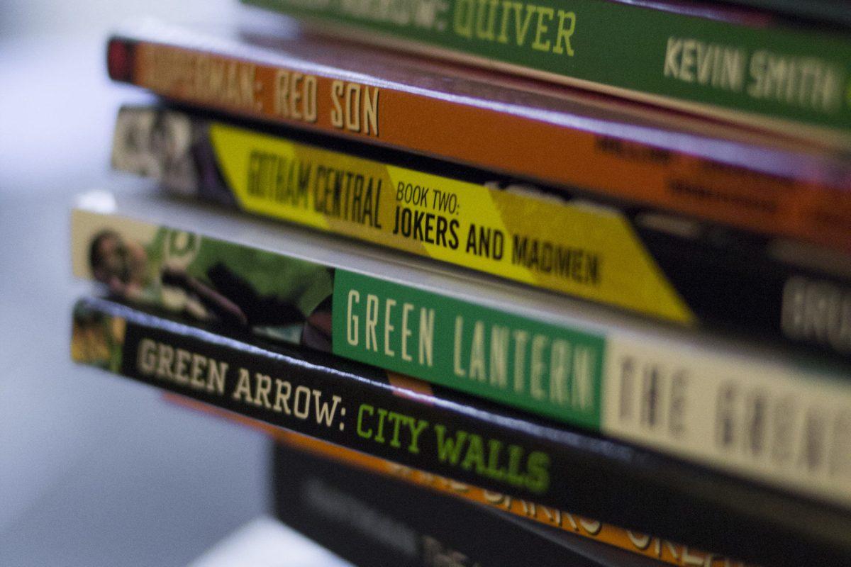 A stack of comic books at McKay's Bookstore.