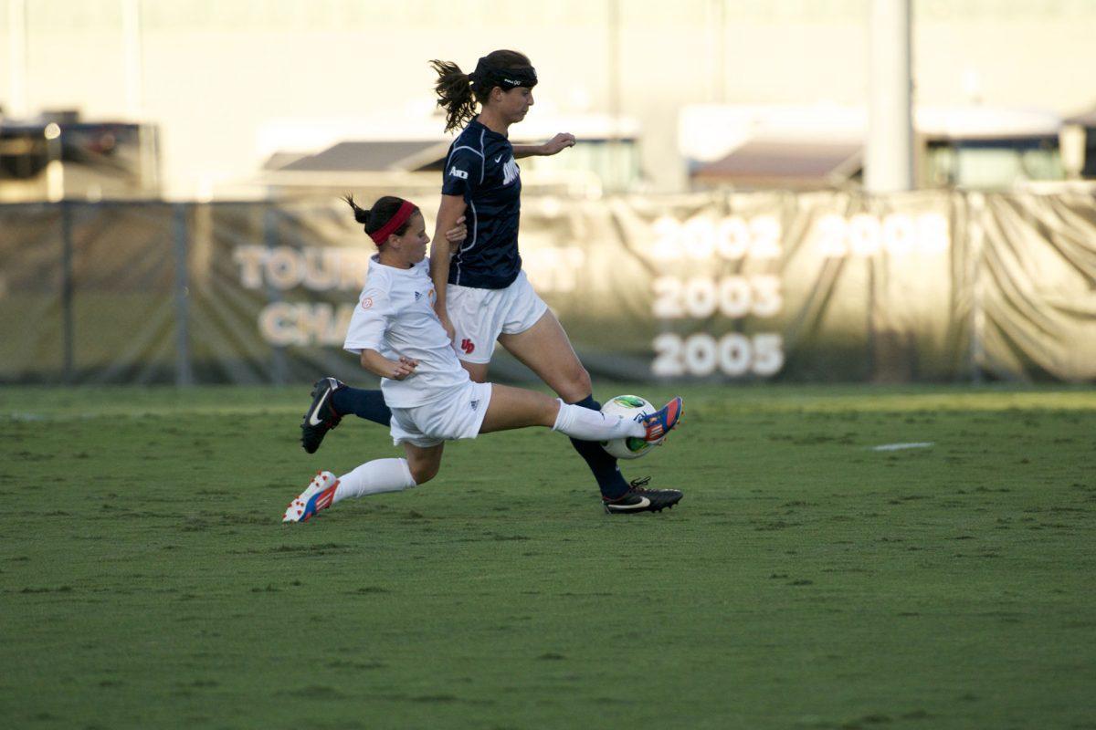 Tennessee midfielder Tori Bailey fights for possession against a Dayton players at Regal Stadium on Sept. 6.