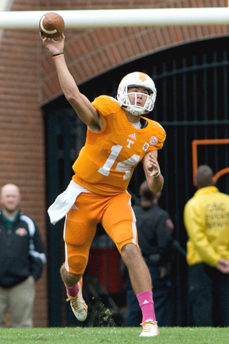 UT quarterback Justin Worley throws a pass against South Carolina at Neyland Stadium on Oct. 19. The Vols beat the Gamecocks 23-21 on a 19-yard Michael Palardy field goal as time expired. a last-second field goal.