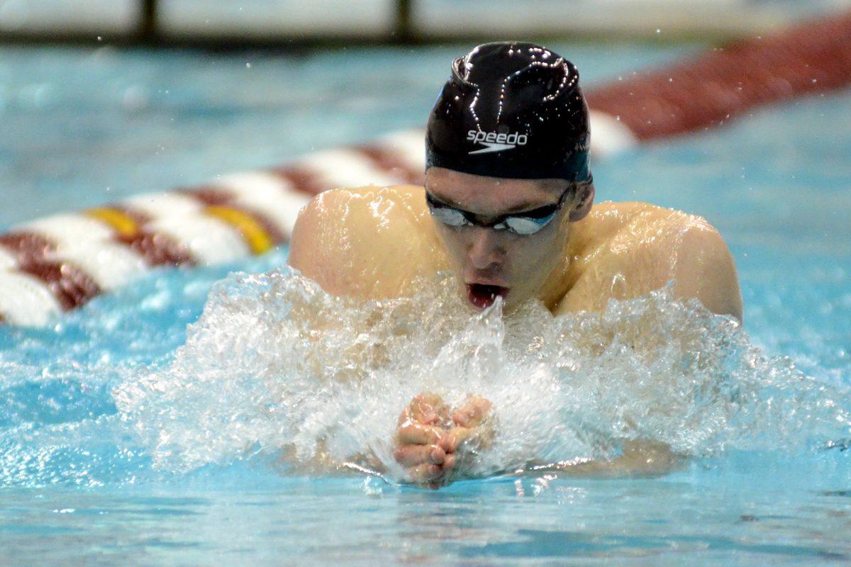 Freshman Tristan Slater at the SEC Swimming and Diving Championships in College Station Texas on Feb. 23.