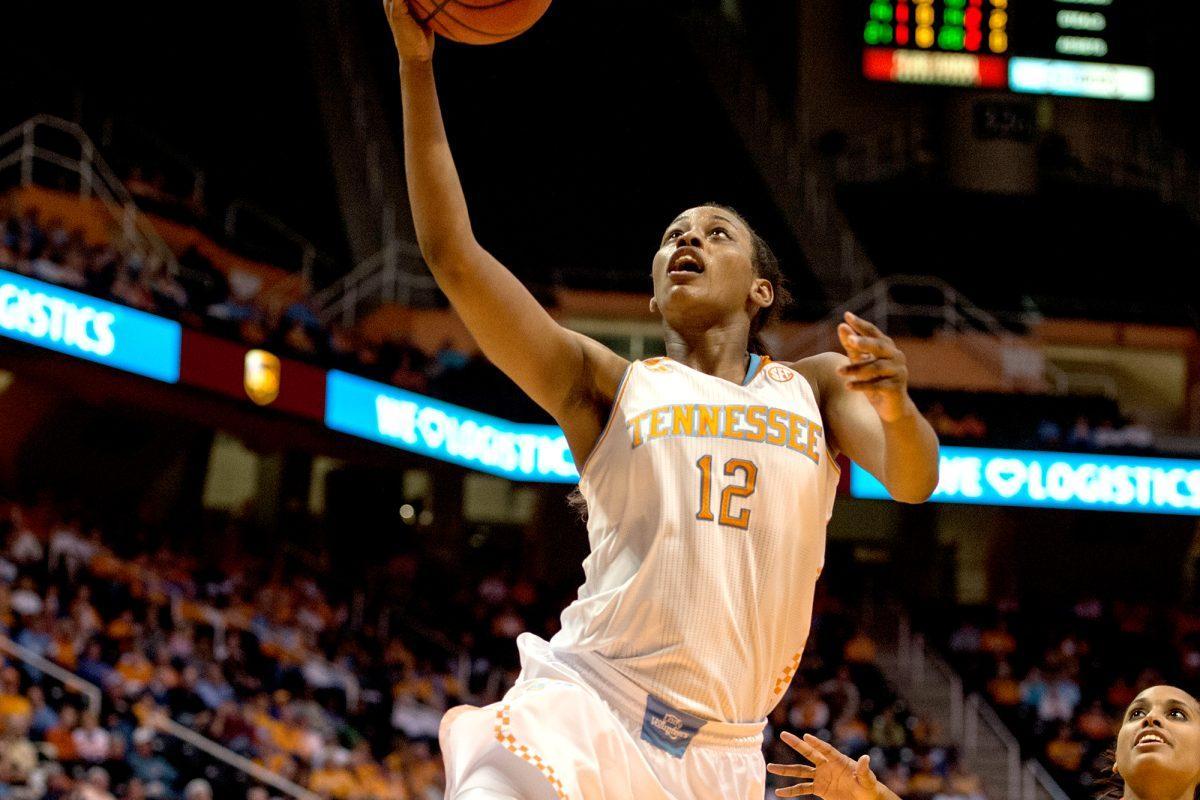 Sophomore forward Bashaara Graves puts shoots a layup during an exhibition game against the Carson-Newman Lady Eagles at Thompson-Boling Arena on Monday.