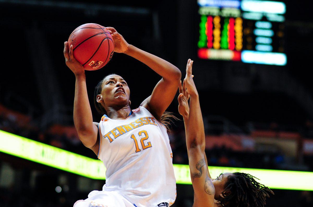 Tennessee sophomore forward Bashaara Graves shoots over a Georgia Tech defender during UT's 87-76 win over the Yellow Jackets at Thompson-Boling Arena on Sunday.