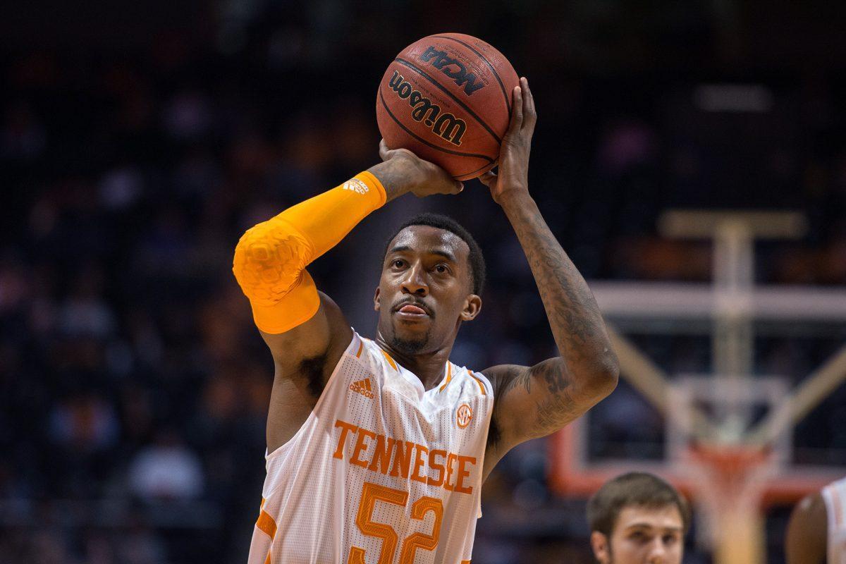Tennessee senior guard Jordan McRae shoots a free throw during an exhibition game against Southern Indiana at Thompson-Boling Arena on Thursday. McRae had 15 points against the Screaming Eagles.
