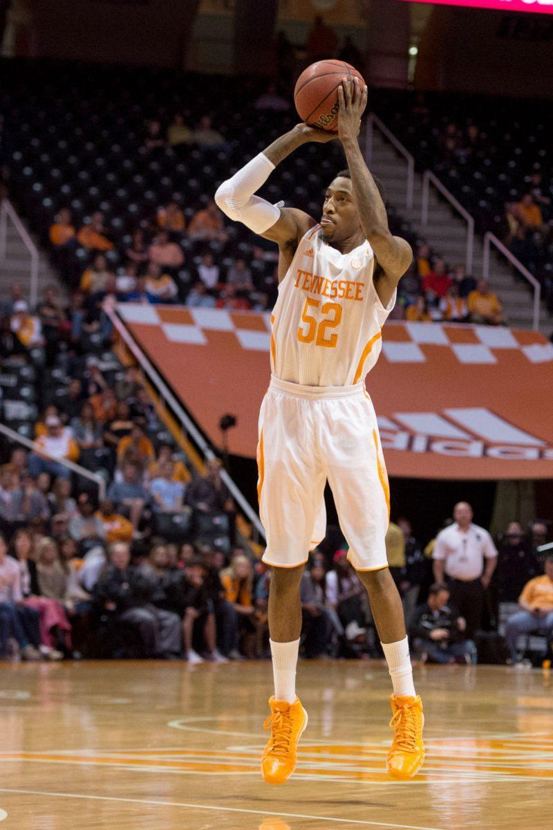 Senior forward Jordan McRae fires a three-point jumper in the Vols 86-60 win over The Citadel Bulldogs on Monday. McRae scored 20 points off of 7-for-12 shooting (3-5 3PT) from the field.
