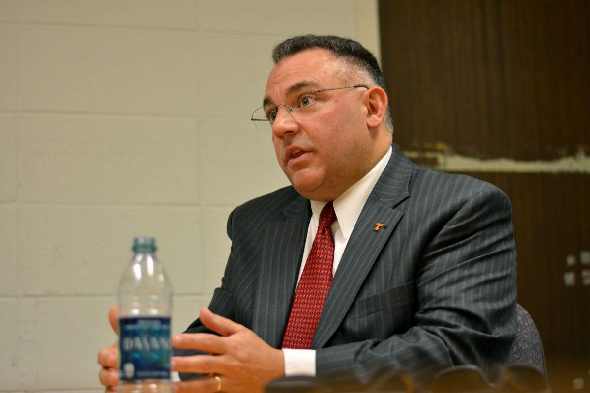 Vincent Carilli, who was chosen as the new vice chancellor of Student Life in October, sits down for an interview inside The Daily Beacon office on Nov. 7. Carilli will begin his position in spring 2014.
