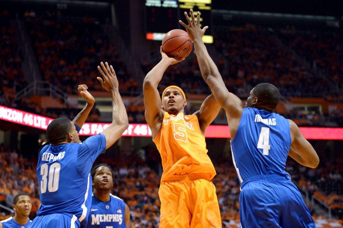 Junior forward Jarnell Stokes shoots a jump shot against Memphis at Thompson-Boling Arena on Jan. 4.