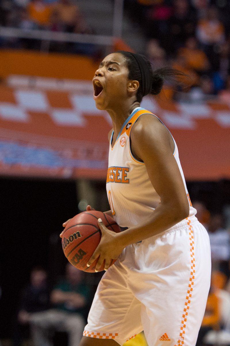 Freshman guard Jordan Reynolds, yells out the offensive play call during the Lady Vol's 70-60 win over Arkansas at Thompson-Bowling Arena on Jan. 30. Reynolds finished with five points and three assists.