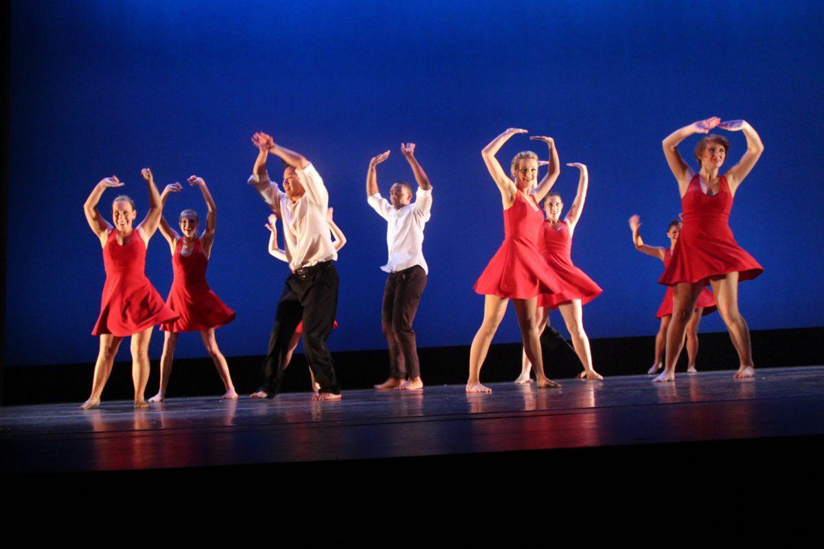 Jian Yin, center left , performs to "Locked Outta Heaven" with his partners during the BOSS Dance Company's Spring Showcase on Jan. 17 at the Clarence Brown Theatre.