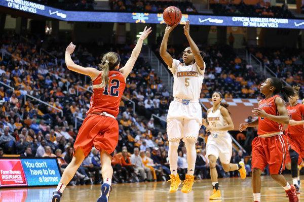 Junior point guard Ariel Massengale pulls up for a mid-range jumper in the Lady Vols' 94-70 victory over the Ole Miss Rebels on Jan. 9. Massengale finished with a team-high 23 points, her second-consecutive 20-point game.