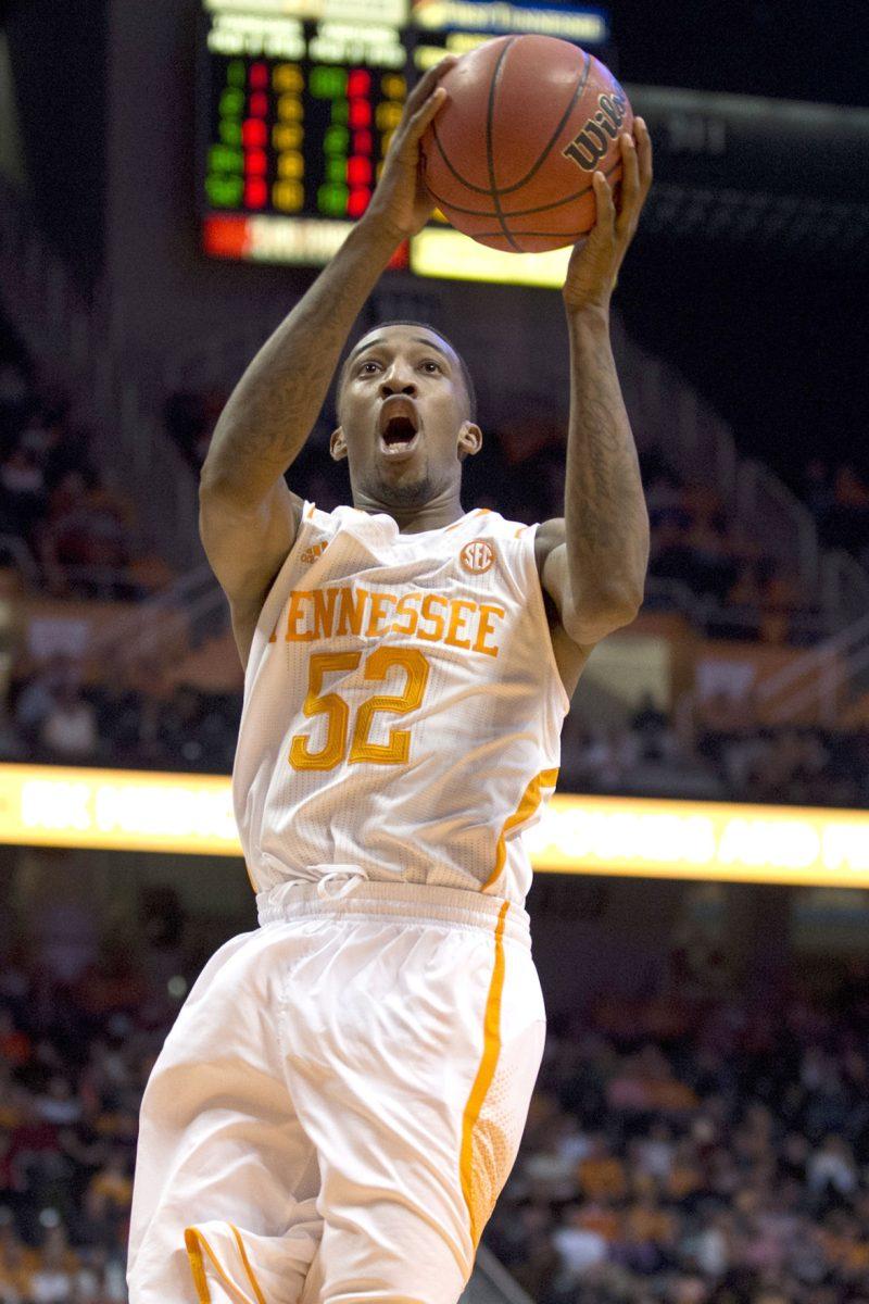 Tennessee senior guard Jordan McRae flies through the lane and attempts a layup in the Vols' 78-67 victory over the Auburn Tigers at Thompson-Boling Arena on Jan. 15.