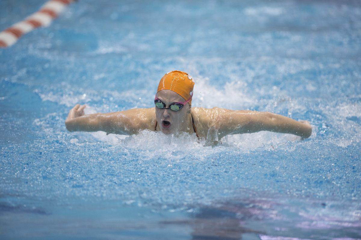 Tennessee's Lindsay Gendron swims during the Vols' meet with Missouri and Virginia Tech at the Allan Jones Aquatic Center on Jan. 11. UT swept the weekend meet and hosts No. 2 Florida on Saturday at 10 a.m.