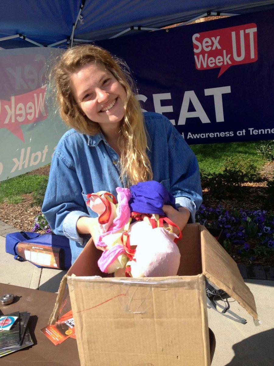 Nicky Hackenbrack, who serves on the executive board for Sexual Empowerment and Awareness at Tennessee, handed out lingerie on Pedestrian Walkway in support of last year's Sex Week.