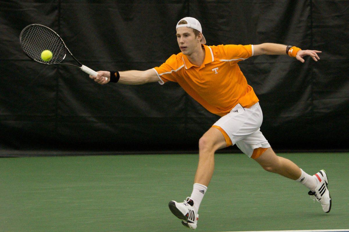 Freshman Markus Kerner returns a serve against Wake Forest at the Goodfriend Tennis Center in Knoxville, Tenn., on Sunday. Tennessee defeated the Demon Deacons 4-1.