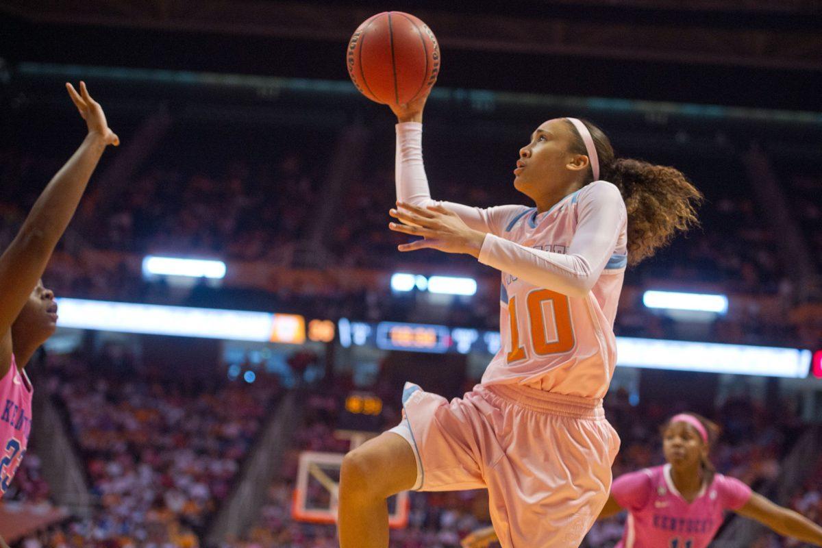 Tennessee senior guard Meighan Simmons attempts a layup in the Lady Vols' 75-71 loss to the Kentucky Wildcats at Thompson-Boling Arena on Sunday.