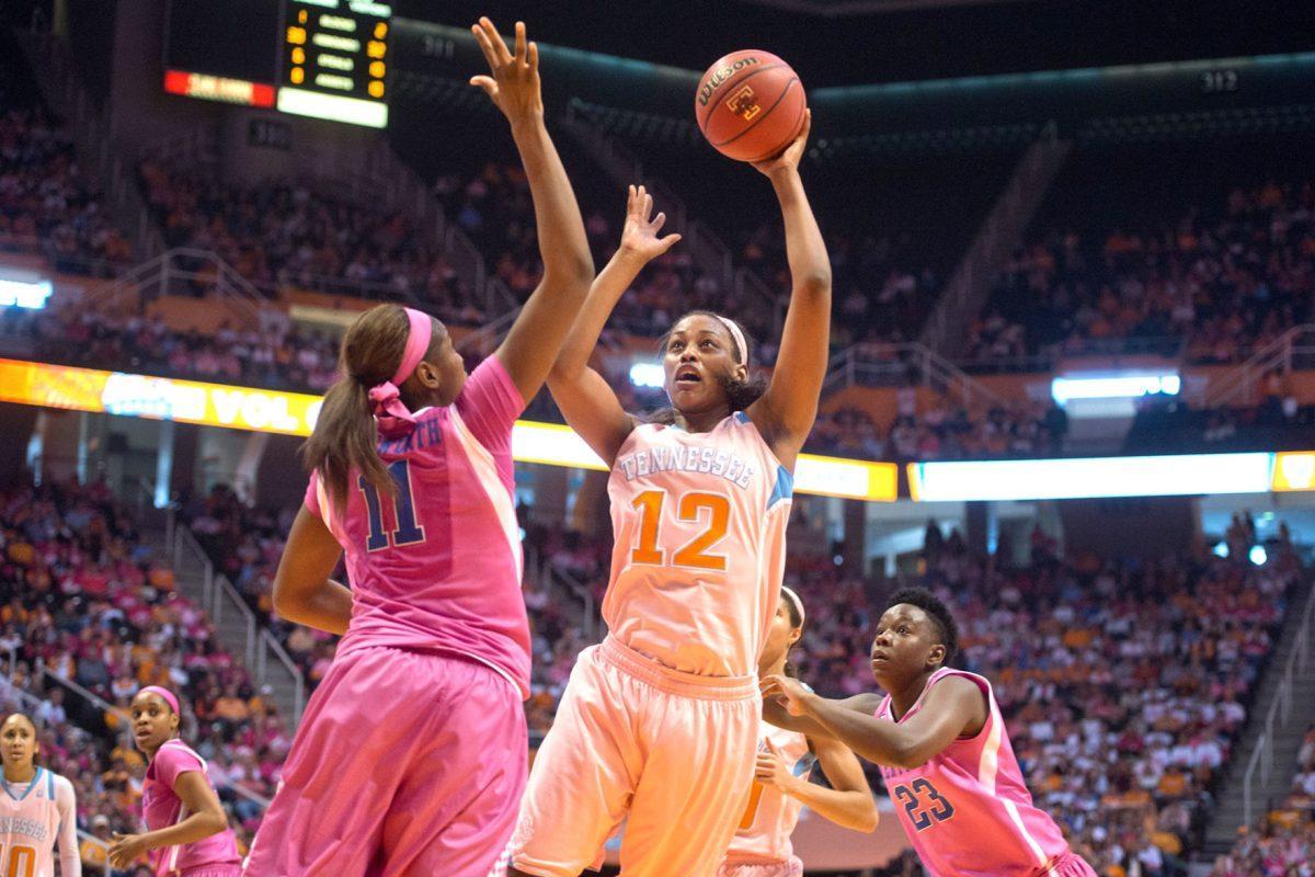 Tennessee sophomore forward Bashaara Graves attempts a shot against the Kentucky Wildcats at Thompson-Boling Arena on Sunday. The Lady Vols lost to the No. 18-ranked Wildcats, 75-71.