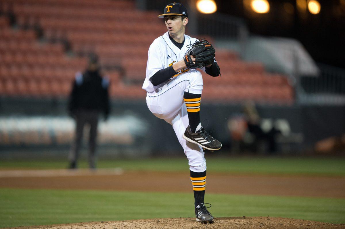 Sophomore pitcher Andy Cox delivers a pitch during the Vols' 10-2 win over La Salle at Lindsey Nelson Stadium on March 4. UT travels to Murfreesboro, Tenn., tonight to take on MTSU at 7 p.m. EST.