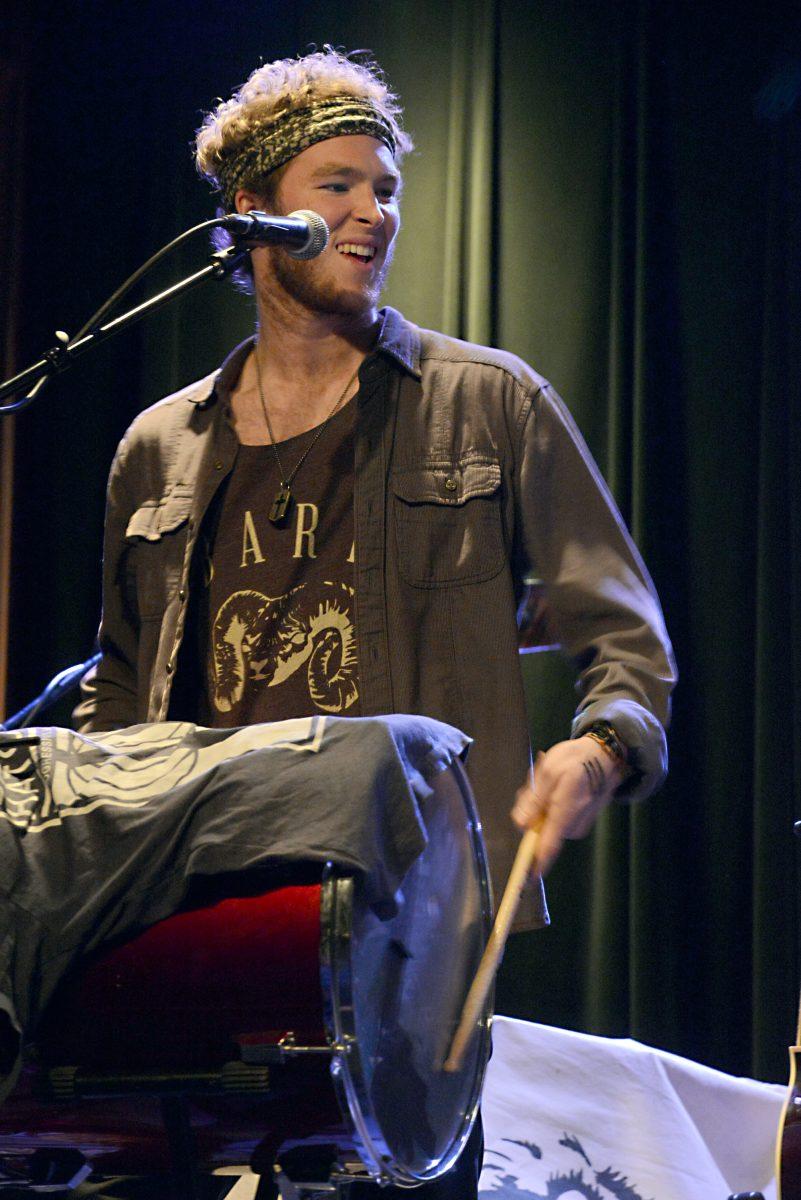 Brian Macdonald, mandolinist and vocalist of Judah &amp; the Lion, enjoys himself on stage as the band performs at The Square Room on Saturday.
