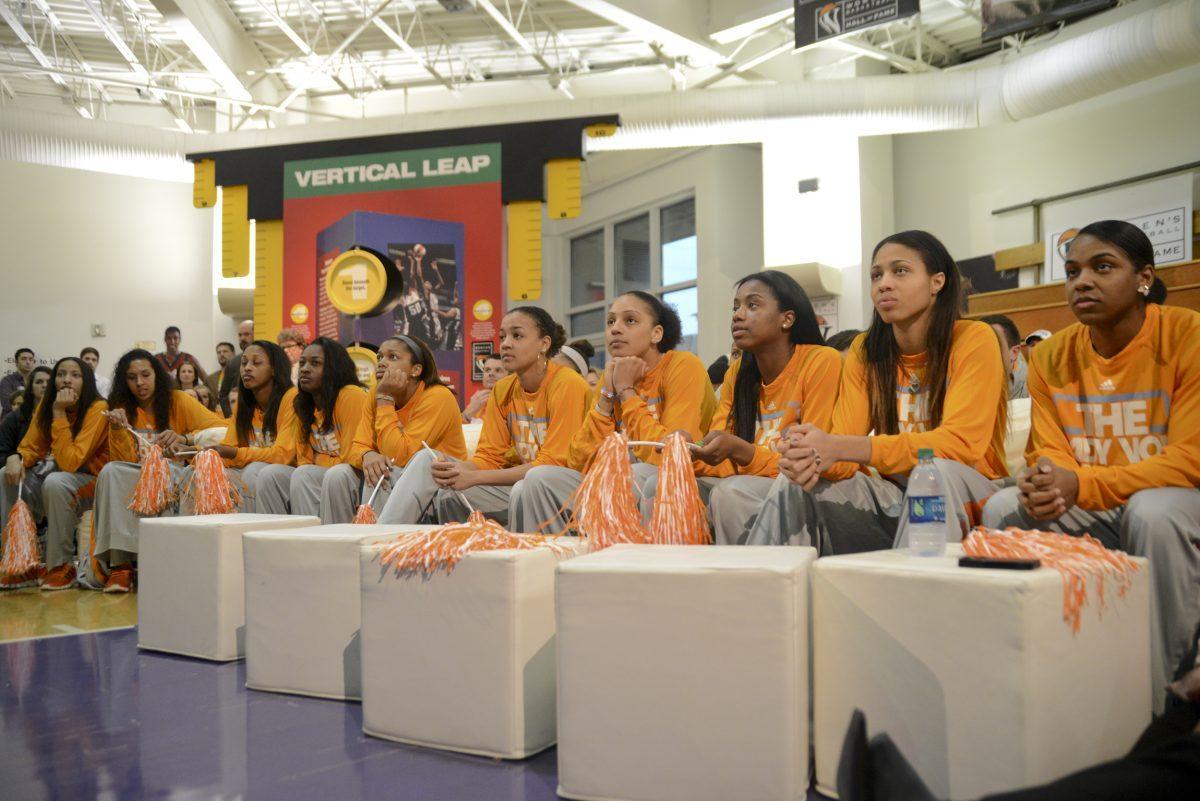 The Lady Vols watch as they annouce the seeding during ESPN's Selection Monday show in the Women's Basketball Hall of Fame in Knoxville on March 17.