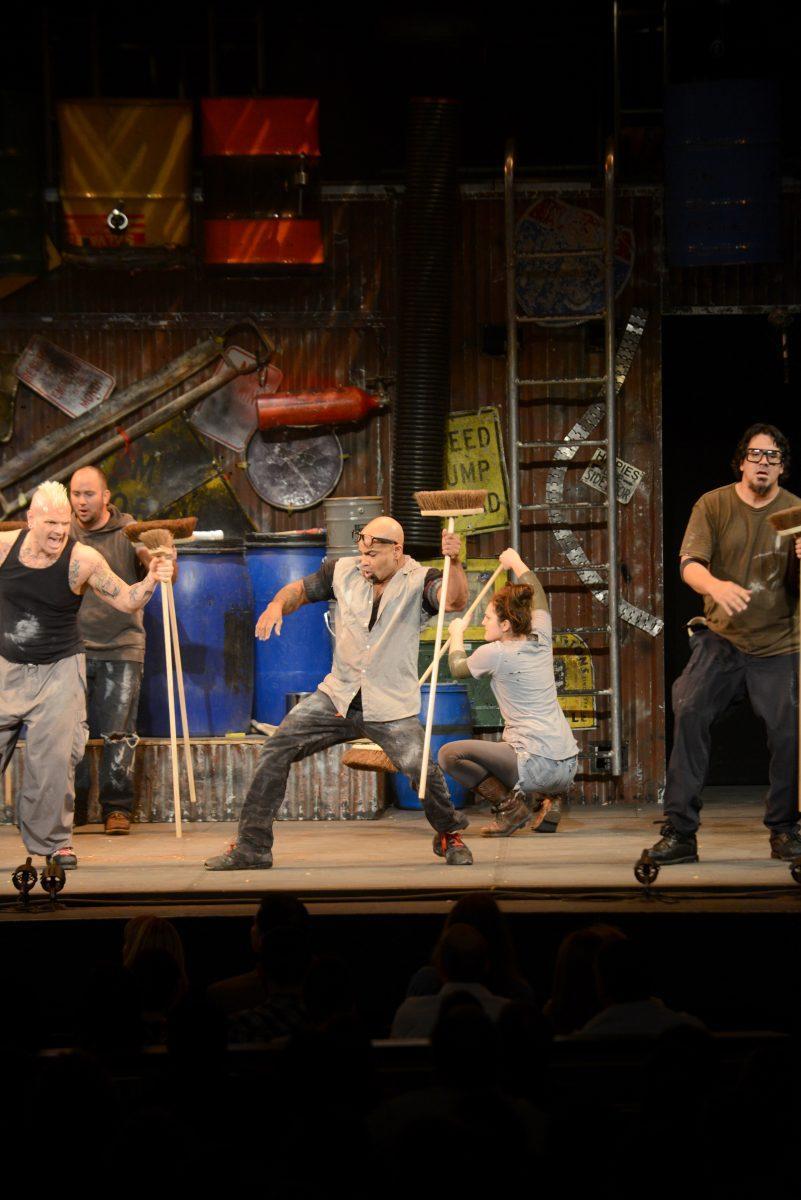 Carlos Thomas, center, performs the opening act with the dance crew of STOMP on Friday at the Tennessee Theatre.