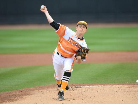 Kyle Serrano delivers a pitch during the Vols' 9-4 win over Quinnipiac in the series finale on Sunday at Lindsey Nelson Stadium.