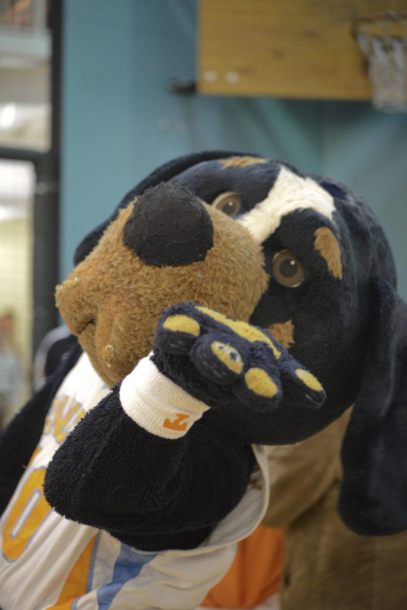 Smokey blows a kiss for the Lady Vols during Tennessee's Selection Monday viewing in the Women's Basketball Hall of Fame in Knoxville on March 17.