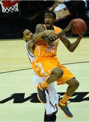 Jordan McRae goes in for a heavily contested layup during the Vols' 86-67 win over Massachusetts in the Round of 64 of the NCAA tournament at PNC Arena in Raleigh, N.C.