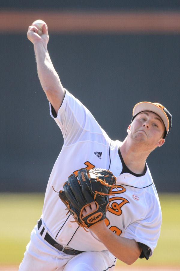 Freshman Hunter Martin delivers a pitch during the Vols' 3-0 win over Purdue on Feb. 16. Following shoulder stiffness, Martin will make his return to the mound on Tuesday against La Salle.
