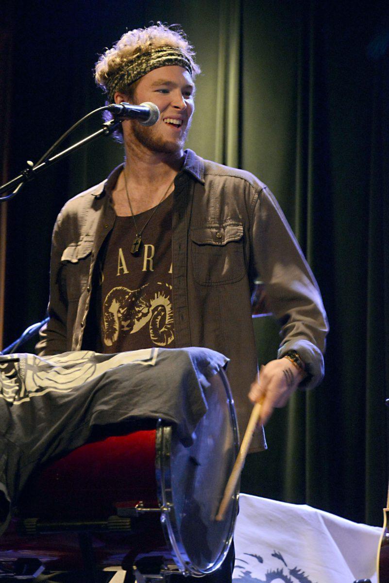 Brian Macdonald, mandolinist and vocalist of Judah &amp; the Lion, enjoys himself on stage as the band performs at The Square Room on Saturday.