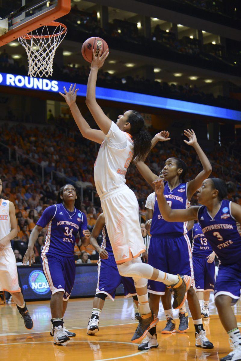 Freshman center Mercedes Russell attempts a layup in the Lady Vols' 70-46 victory over the Northwestern State Lady Demons in first round of the NCAA tournament inside Thompson-Boling Arena on March 22.