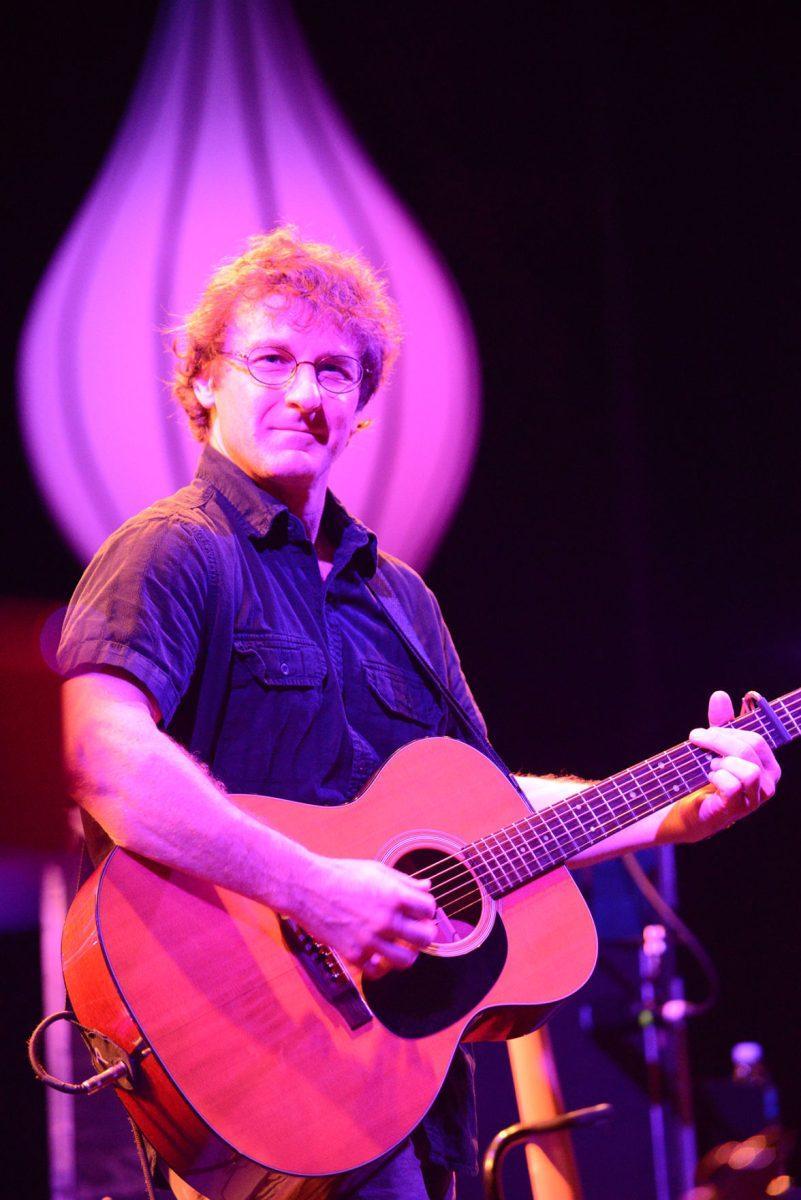 Todd Sheaffer, lead vocals of Railroad Earth, looks into the audience while playing during the band's performance at the Bijou Theatre on Wednesday.