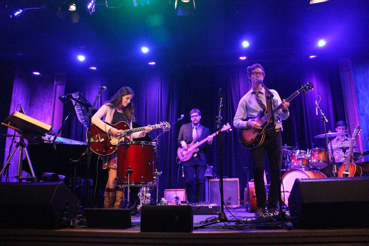 David Platillero, right, plays guitar and sings for local jazz-pop band Maplehurst on Nov. 11, 2013, in The Square Room. Platillero has recently ventured into his own solo project, entitled David Francisco.