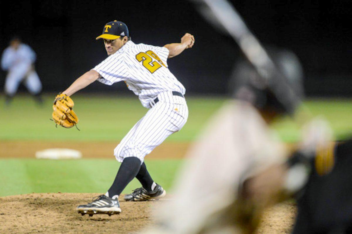 Junior Bret Marks delivers a pitch during the Vols' 10-9 win over Vanderbilt on Saturday at Lindsey Nelson Stadium. Marks will start tonight for the Vols on the road against Tennessee Tech.