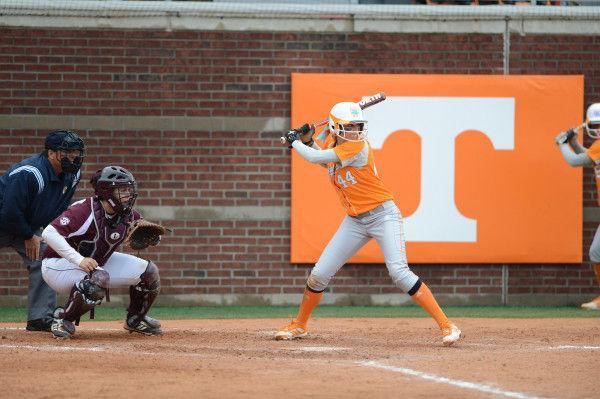 Senior Madison Shipman locks in on a pitch against the Texas AM Aggies on March 24, 2013, at Lee Stadium. The Lady Vols will face Texas AM beginning Friday at 8 p.m. The weekend series will continue on Saturday at 5 p.m. and conclude on Sunday at 1 p.m.
